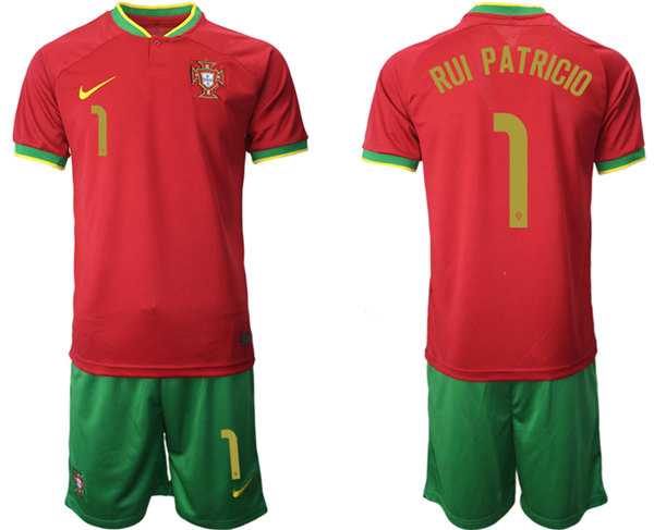 Men's Portugal #1 Rui patricio Red Home Soccer Jersey Suit